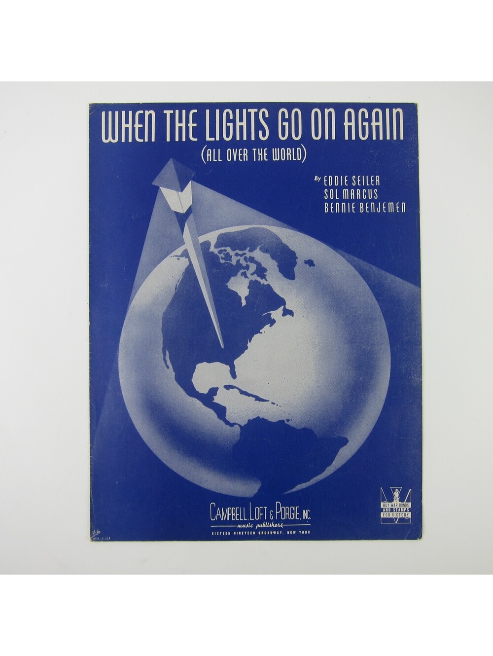 Sheet Music When the Lights Go on Again All Over the World WWII Vintage 1942